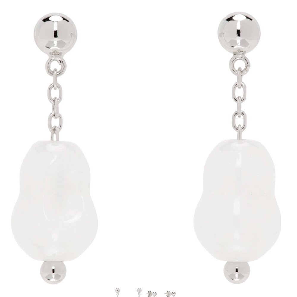 LEMAIRE White & Silver Carved Stones Earrings